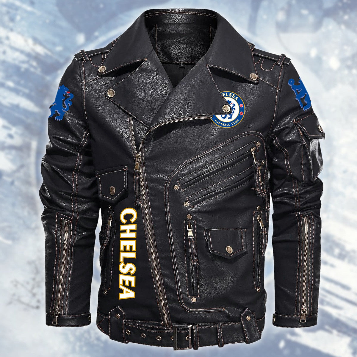 Chelsea Belt Solid Zipper Street Leather Jacket S100801