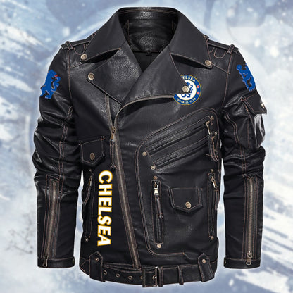 Chelsea Belt Solid Zipper Street Leather Jacket S100801