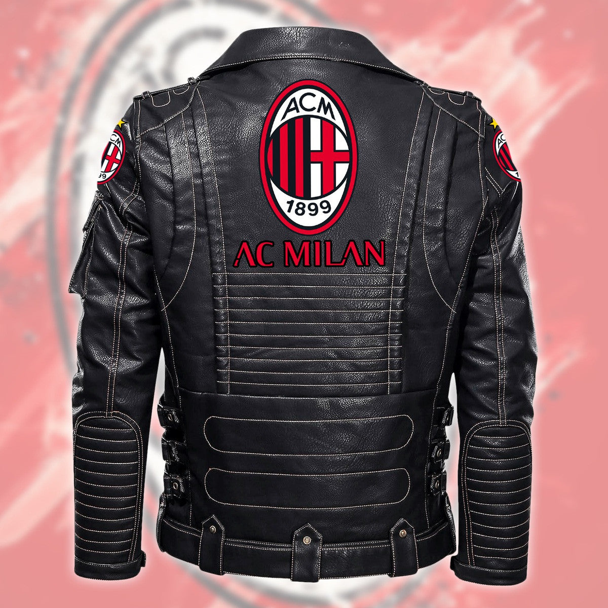 AC Milan Belt Solid Zipper Street Leather Jacket S100802
