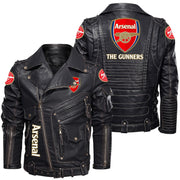 Arsenal Belt Solid Zipper Street Leather Jacket Q040902