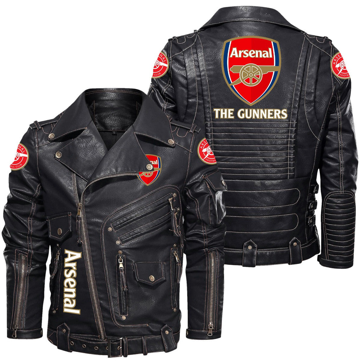 Arsenal Belt Solid Zipper Street Leather Jacket Q040902