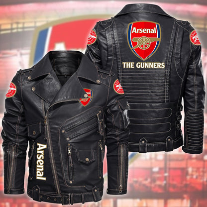 Arsenal Belt Solid Zipper Street Leather Jacket Q040902