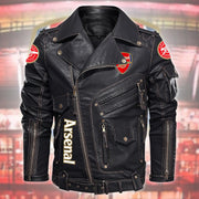 Arsenal Belt Solid Zipper Street Leather Jacket Q040902