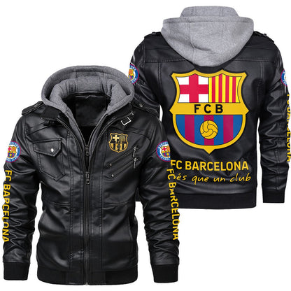 Barcelona Leather Jacket with Hood QB091008