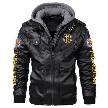Barcelona Leather Jacket with Hood QB091008