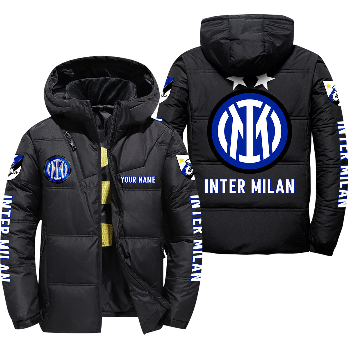 Personalized Inter Milan Puffer Thermal Jacket With Hood Q071006