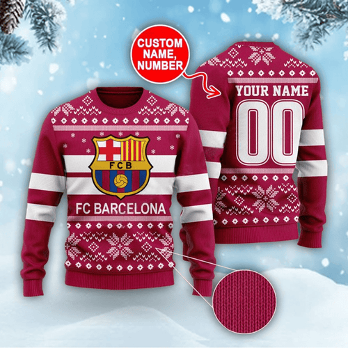 Personalized Barça Q4 Ugly Christmas Sweater , Unisex Wool Sweater