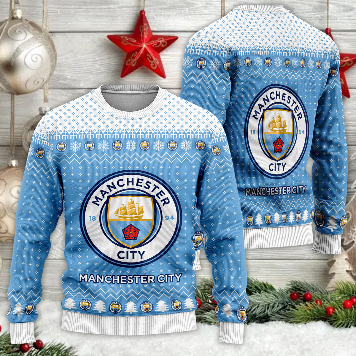 Manchester City S4 Ugly Christmas Sweater , Unisex Wool Sweater S121001