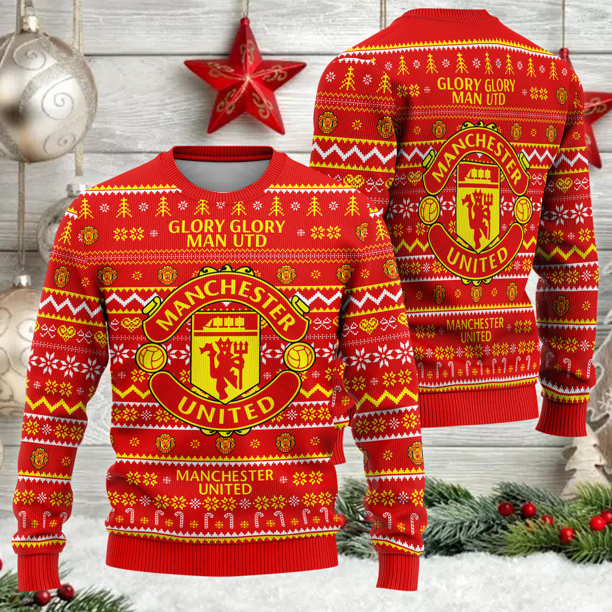 Manchester United S3 Ugly Christmas Sweater , Unisex Wool Sweater S211006