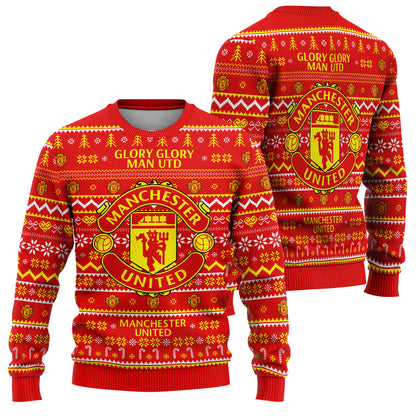 Manchester United S3 Ugly Christmas Sweater , Unisex Wool Sweater S211006