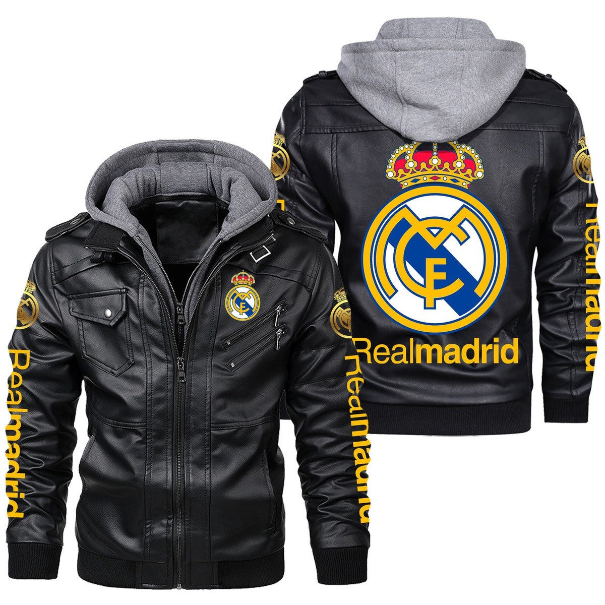 Real Madrid Leather Jacket with Hood S261015