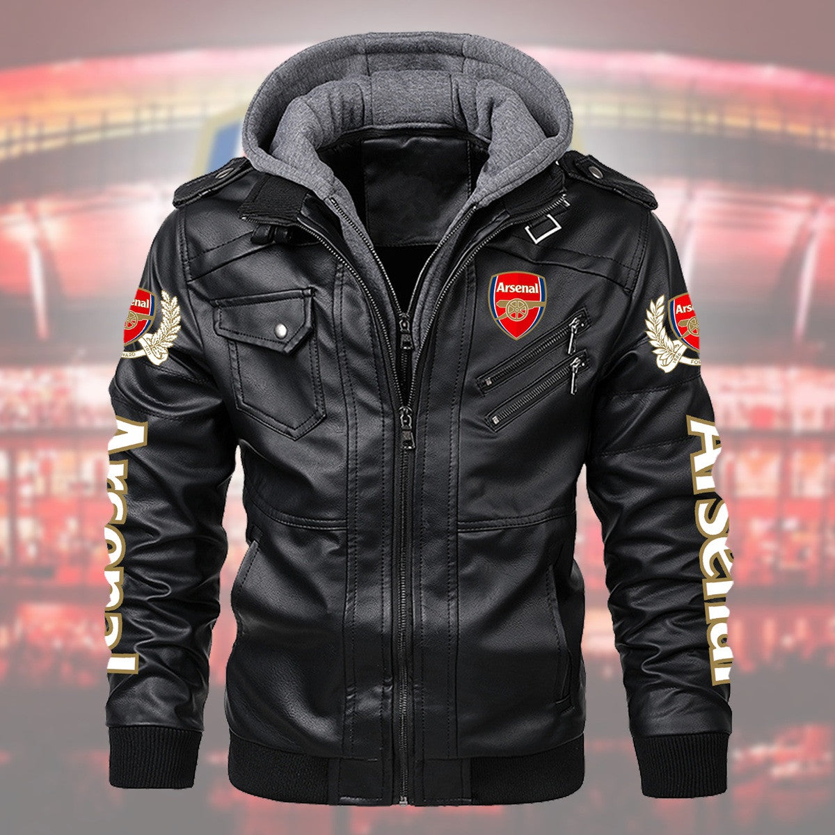 Arsenal Leather Jacket with Hood S281001