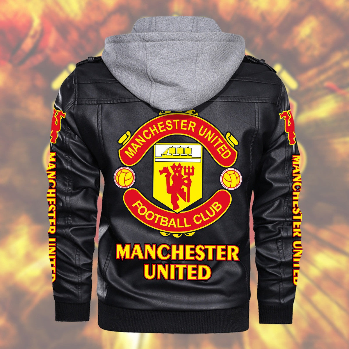 Manchester United Leather Jacket with Hood S281002
