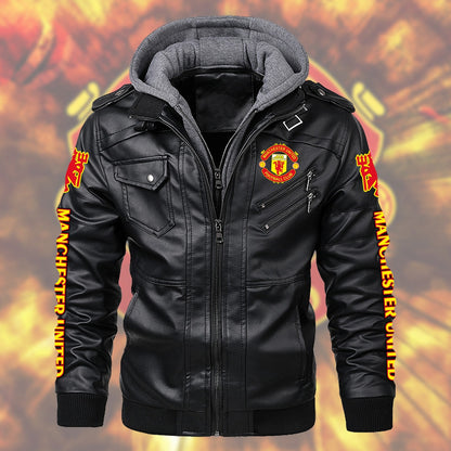Manchester United Leather Jacket with Hood S281002
