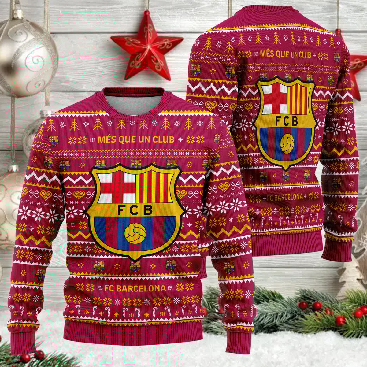 Barcelona S3 Ugly Christmas Sweater , Unisex Wool Sweater S281004