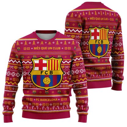 Barcelona S3 Ugly Christmas Sweater , Unisex Wool Sweater S281004