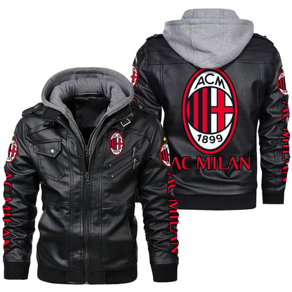 AC Milan Leather Jacket with Hood S301005