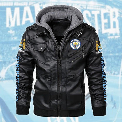 Manchester CIty Leather Jacket with Hood S301006