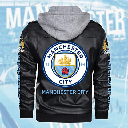 Manchester CIty Leather Jacket with Hood S301006