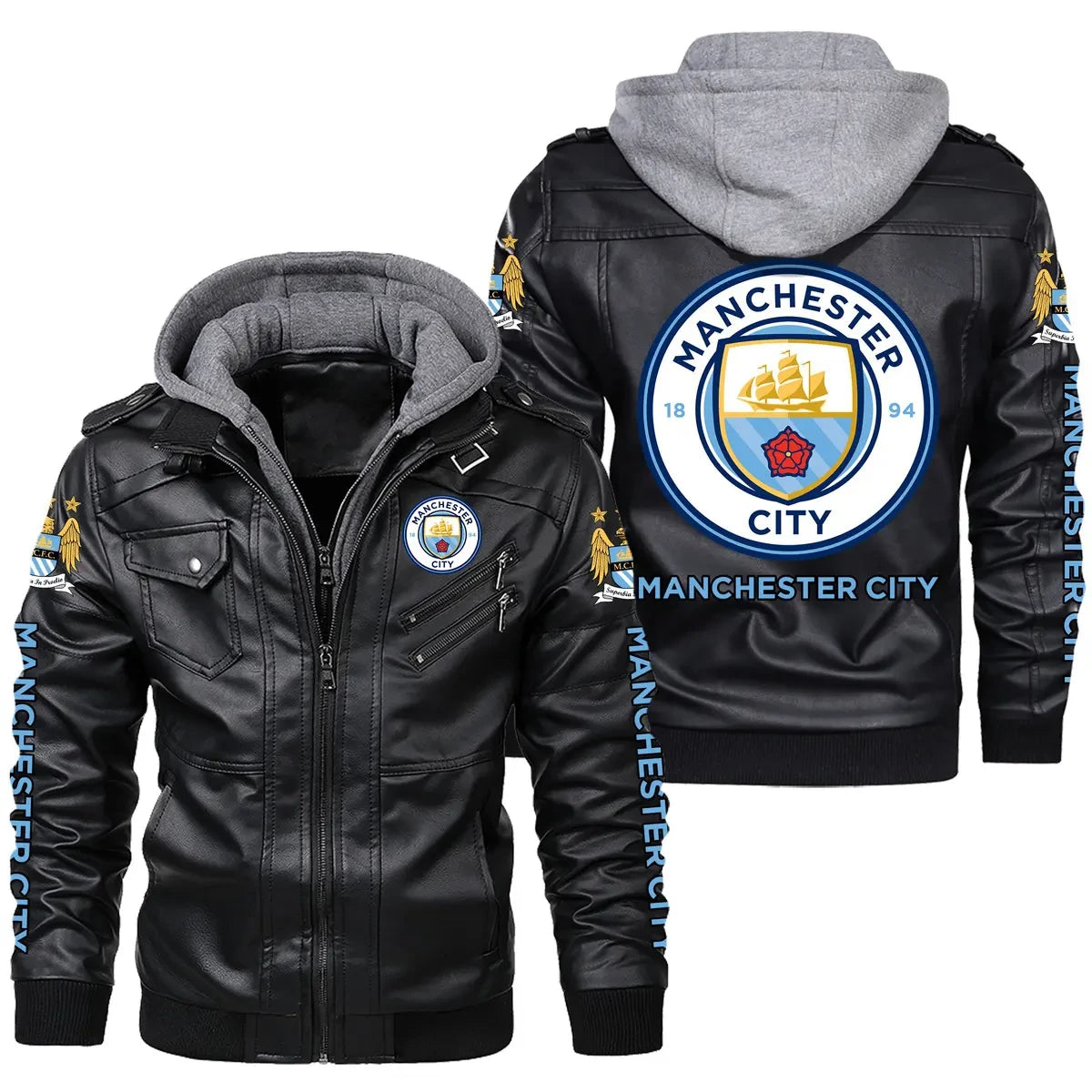 Manchester CIty Leather Jacket with Hood S301006