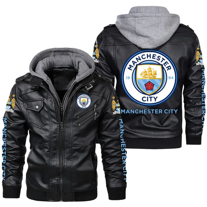 Manchester CIty Leather Jacket with Hood S301006
