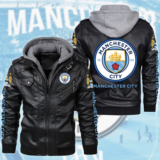 Manchester CIty Leather Jacket with Hood S301006
