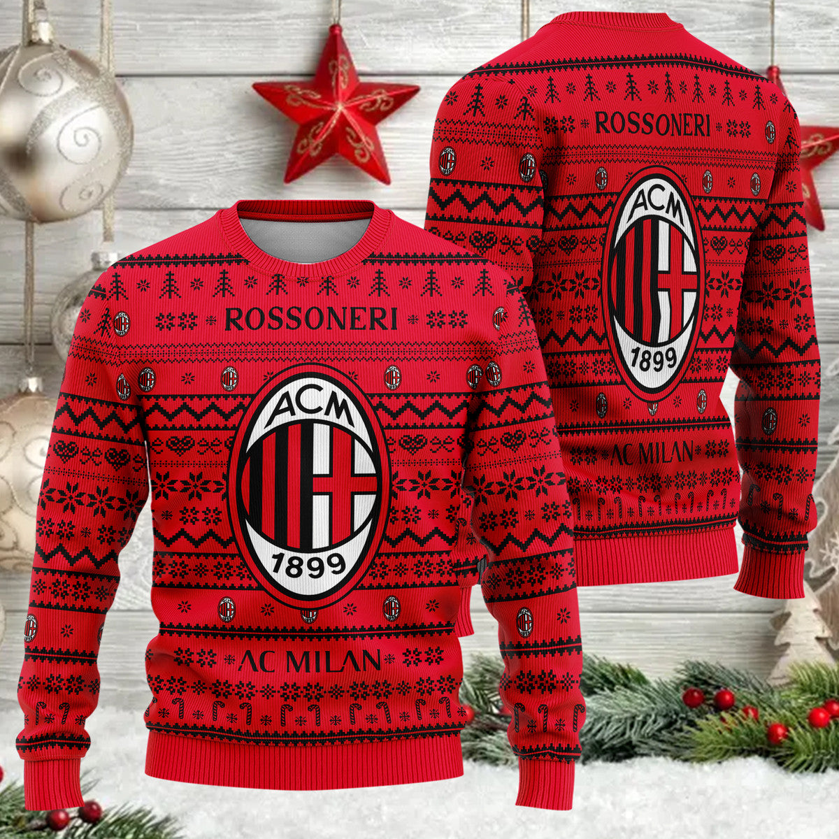 AC Milan S7 Ugly Christmas Sweater , Unisex Wool Sweater S311002