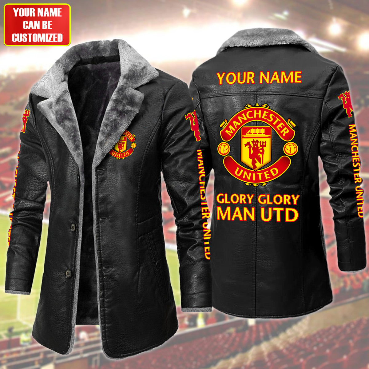 Personalized Manchester United Leather Fleece Winter Coat Q211006