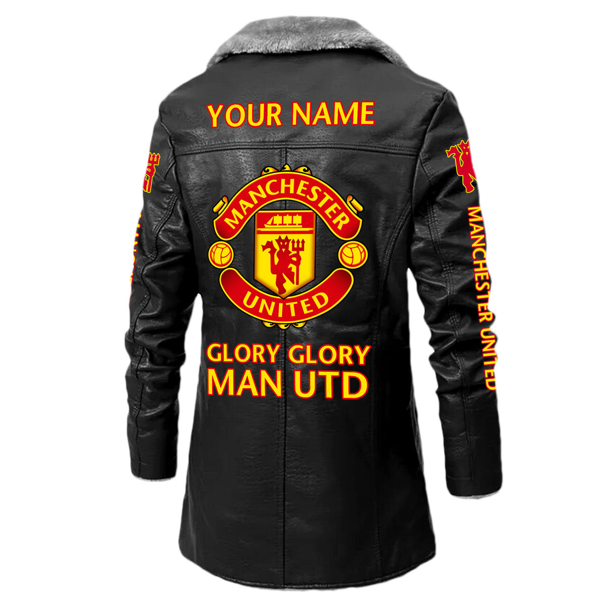 Personalized Manchester United Leather Fleece Winter Coat Q211006