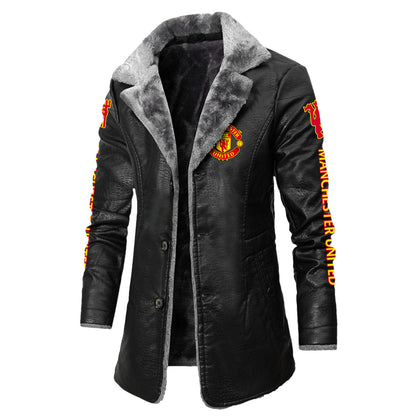 Personalized Manchester United Leather Fleece Winter Coat Q211006