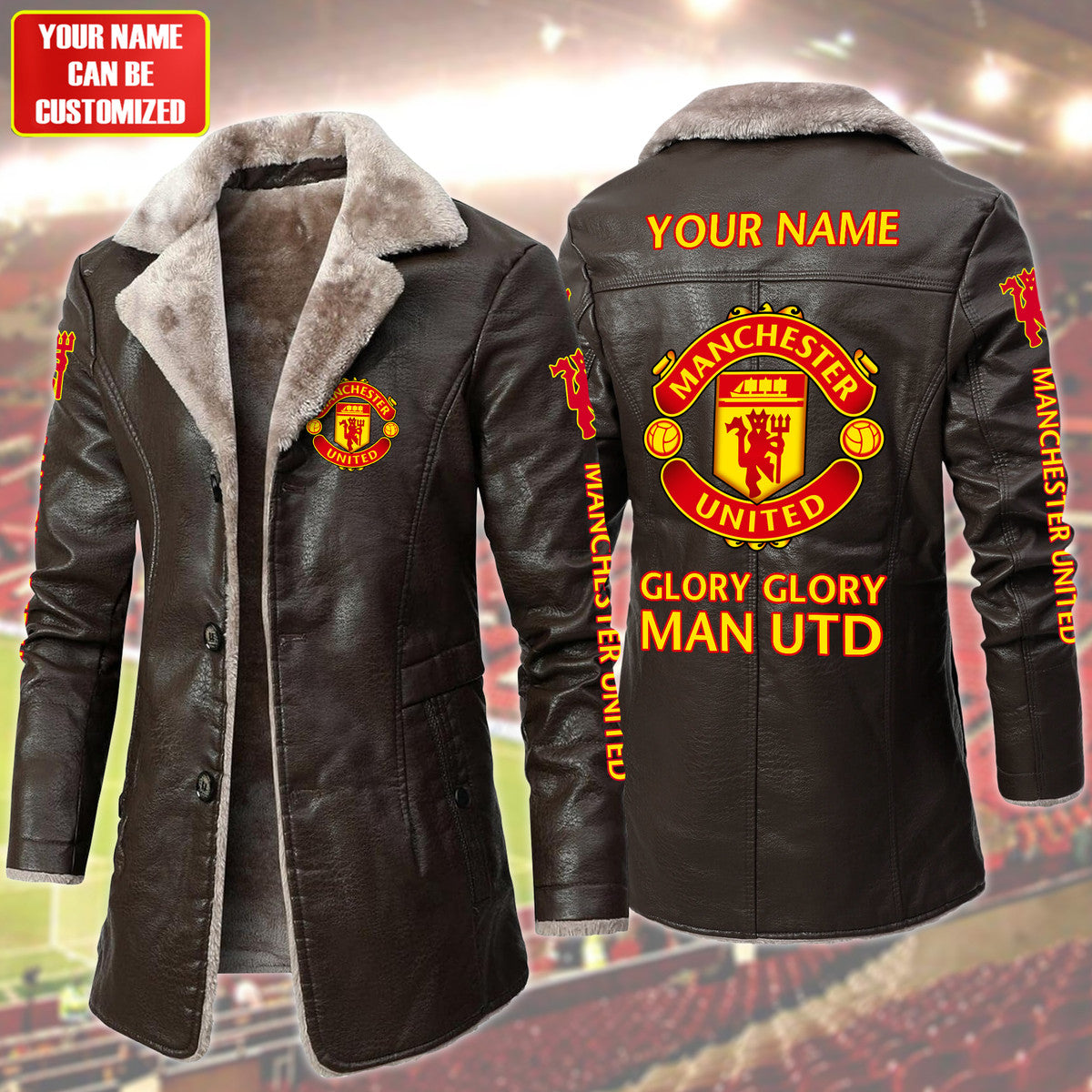 Personalized Manchester United Leather Fleece Winter Coat Q211006