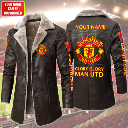 Personalized Manchester United Leather Fleece Winter Coat Q211006