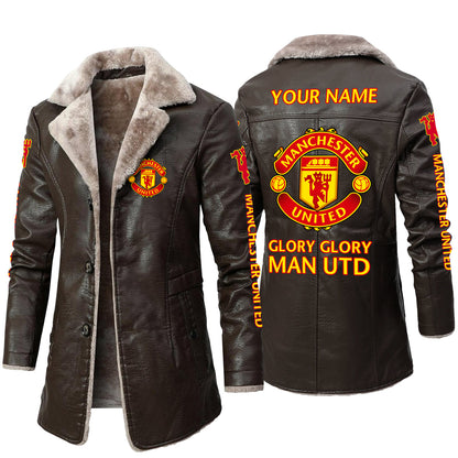 Personalized Manchester United Leather Fleece Winter Coat Q211006