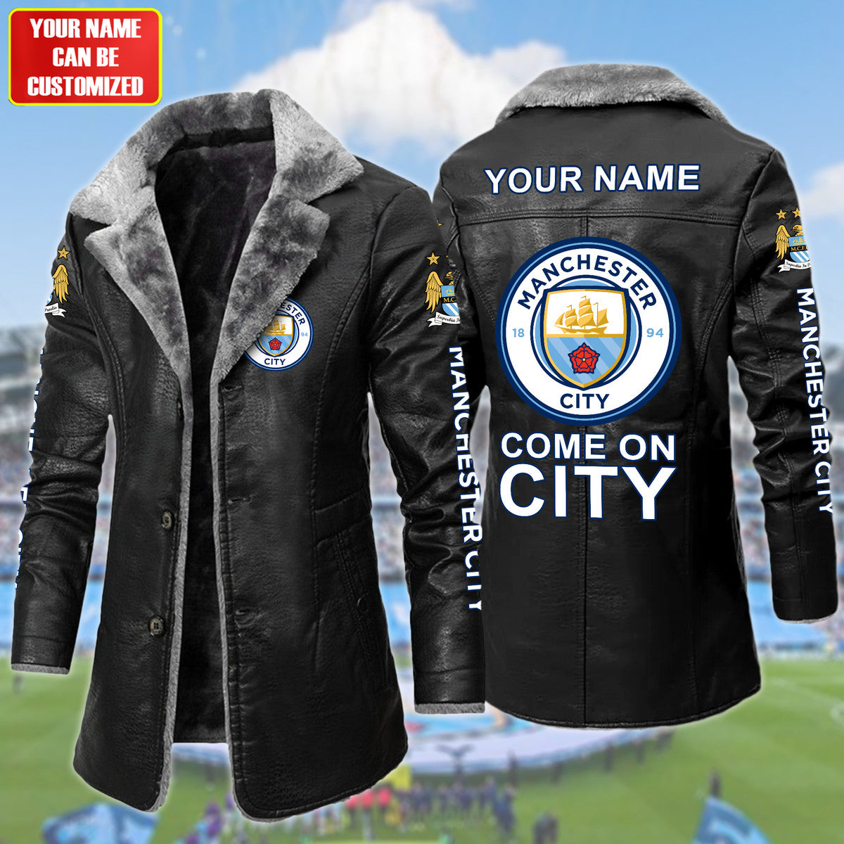 Personalized Manchester City Leather Fleece Winter Coat Q211005
