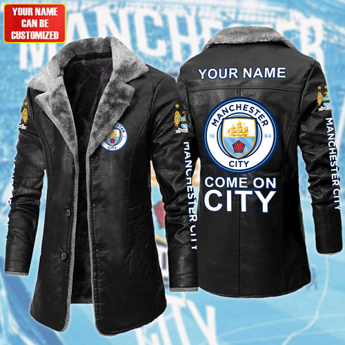 Personalized Manchester City Leather Fleece Winter Coat Q211005