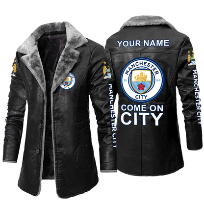Personalized Manchester City Leather Fleece Winter Coat Q211005