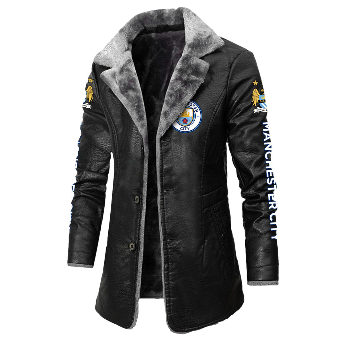 Personalized Manchester City Leather Fleece Winter Coat Q211005
