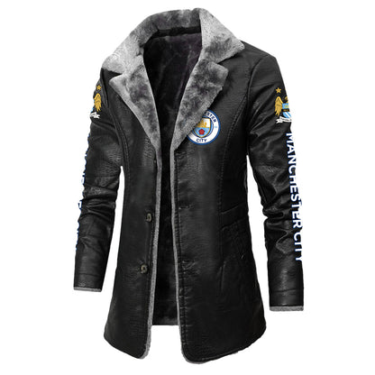 Personalized Manchester City Leather Fleece Winter Coat Q211005