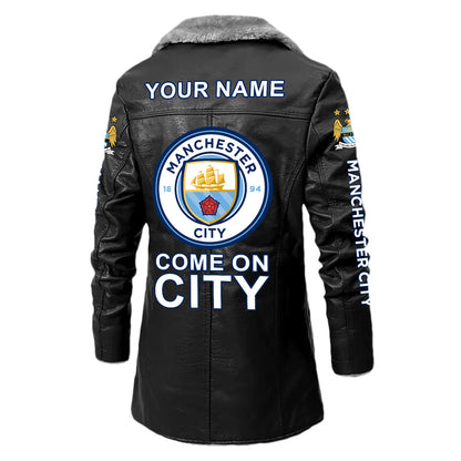 Personalized Manchester City Leather Fleece Winter Coat Q211005
