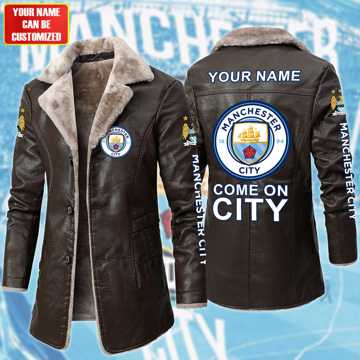 Personalized Manchester City Leather Fleece Winter Coat Q211005