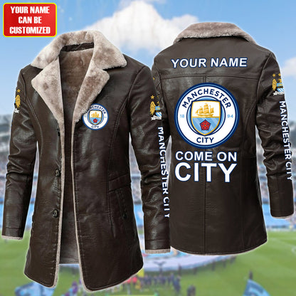 Personalized Manchester City Leather Fleece Winter Coat Q211005