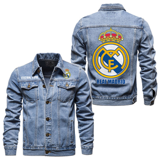 Personalized Real Madrid Denim Casual Jacket , Cotton Jeans Jackets