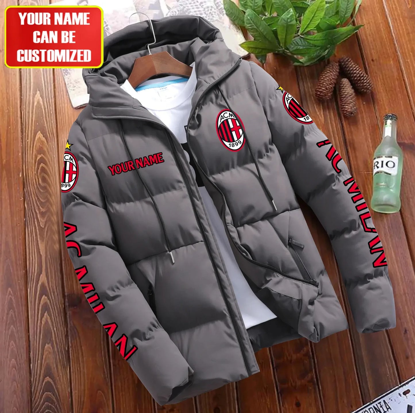 Personalized AC Milan Puffer Jacket With Hood S081101