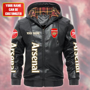 Arsenal Hooded Football Leather Jacket P071103