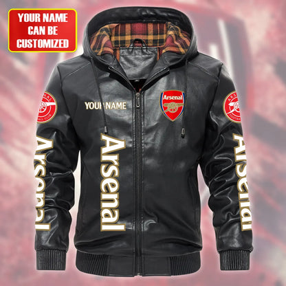 Arsenal Hooded Football Leather Jacket P071103