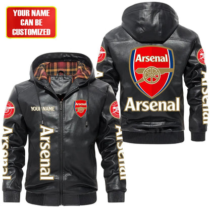 Arsenal Hooded Football Leather Jacket P071103