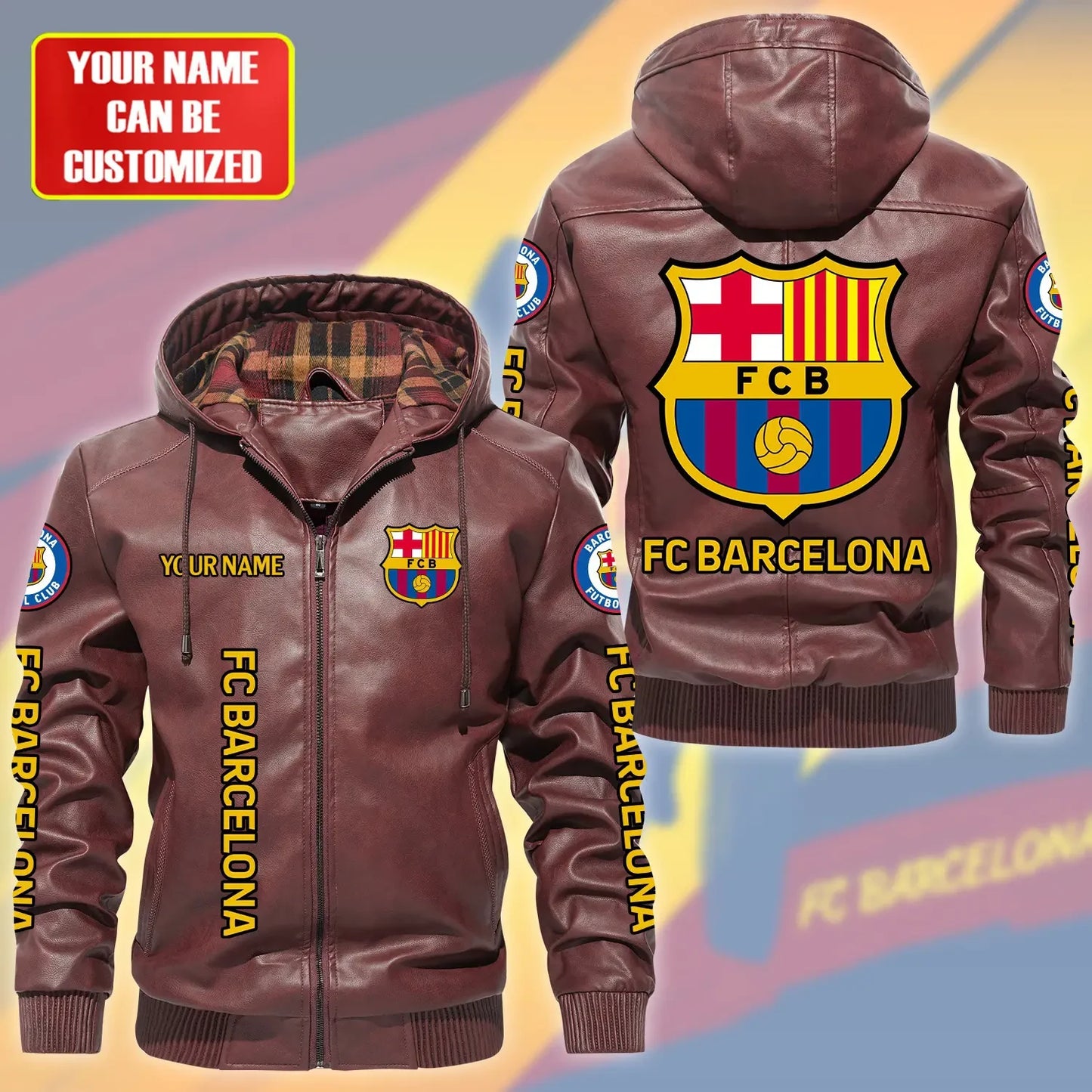 Barcelona FC Hooded Football Leather Jacket P071104