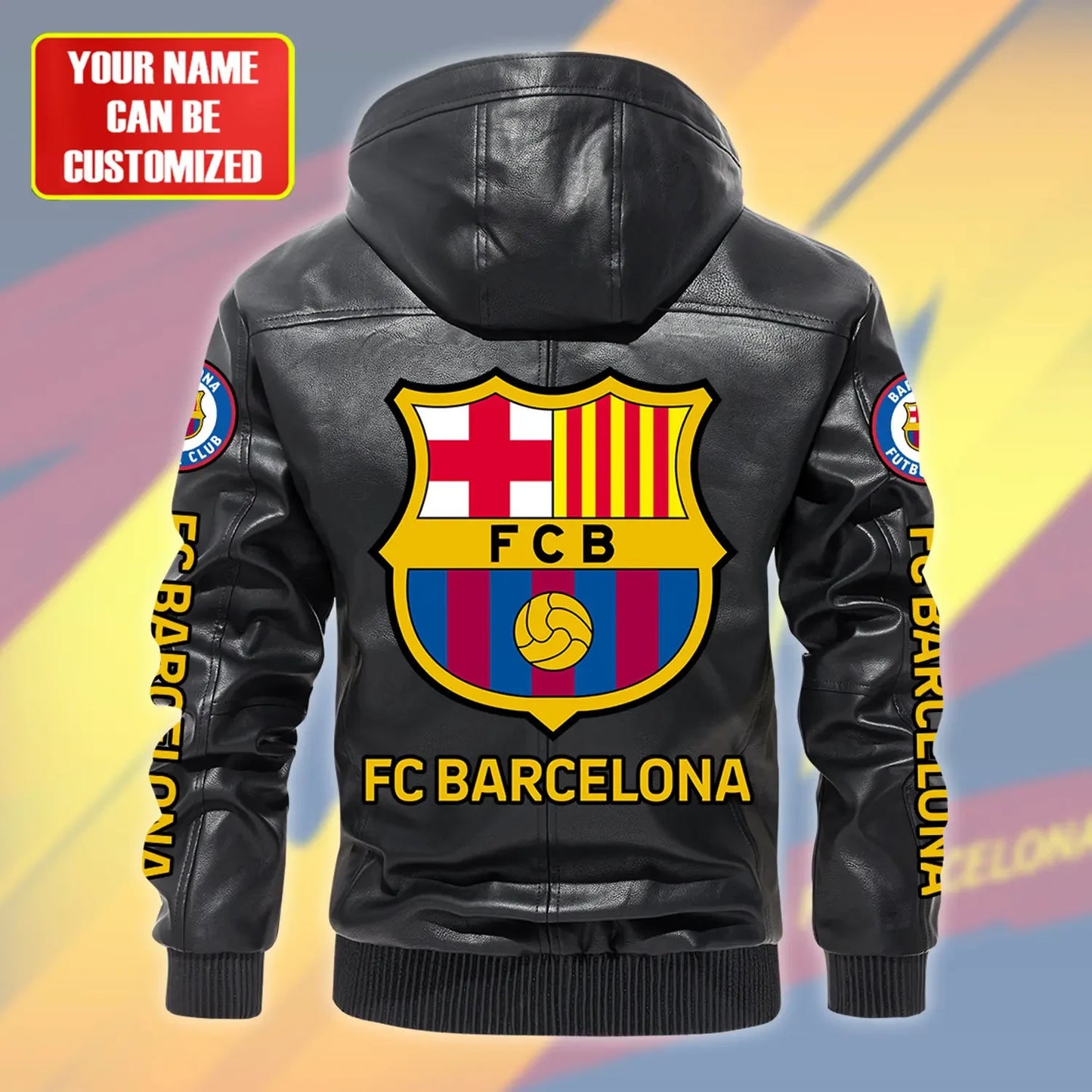Barcelona FC Hooded Football Leather Jacket P071104