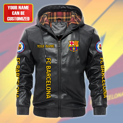 Barcelona FC Hooded Football Leather Jacket P071104