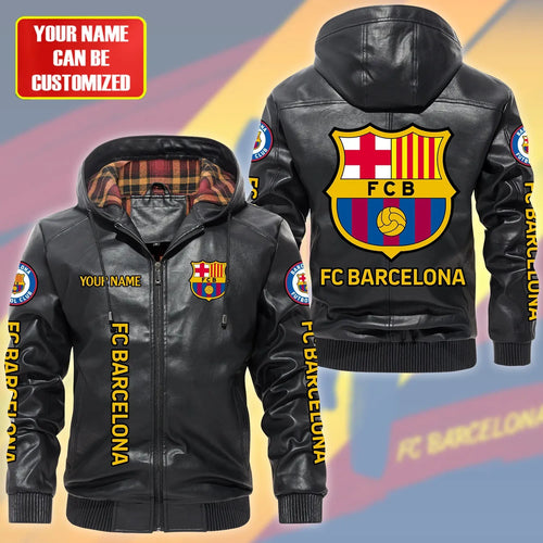 Barcelona FC Hooded Football Leather Jacket P071104